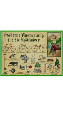 KuK Nostalgie Holzschild "Moderne Ausrüstung für die Radfahrer"
