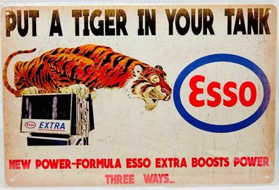 Nostalgie Vintage Retro Blechschild "ESSO Put a Tiger in your Tank" 30x20 12063