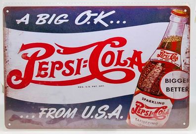 Nostalgie Retro Schild "Pepsi Cola" 30 x 20 neu & OVP 12076 (Gr. 30x20)