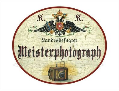 KuK Nostalgie Holzschild - Landesbefugter Meisterphotograph - Fotoapparat TH