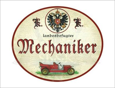 KuK Nostalgie Holzschild - Landesbefugter Mechaniker (Roter Rand) - Auto TH
