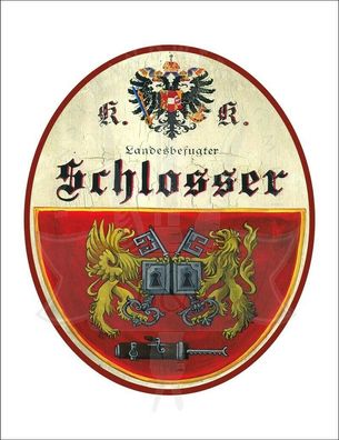 KuK Nostalgie Holzschild - Landesbefugter Schlosser - Wappen Schlüssel TH
