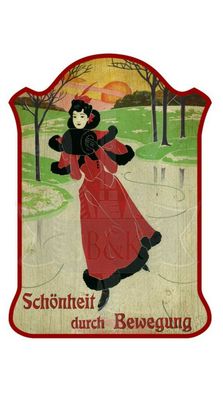 KuK Nostalgie Holzschild "Schönheit durch Bewegung- Eislaufen"