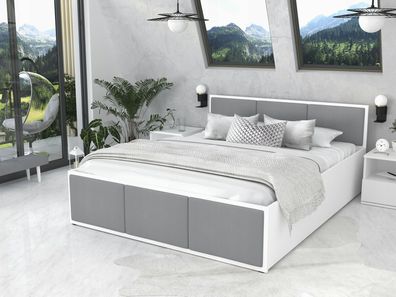Bett mit Lattenrost Jugendbett Doppelbett hellgrau-weiß 120 / 140 / 160 / 180 cm