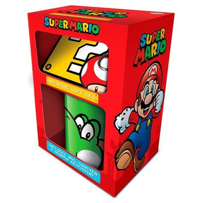 Nintendo Super Mario Geschenkset Tasse Untersetzer Schlüsselanhänger Gift Set