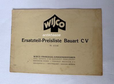 Wisco Fahrzeug Gasgeneratoren Beeskow Ersatzteil Preisliste Bauart CV 1947