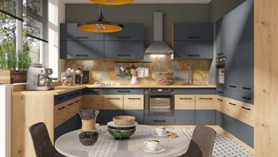 Moderne Küche Küchenzeile "INA 2022" U-Küche Holz Grau individuell stellbar