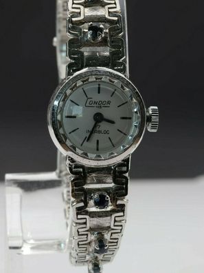 Condor Damen Uhr 835/ - Silber, Handaufzug, Incabloc mit Saphiren, guter Zustand.