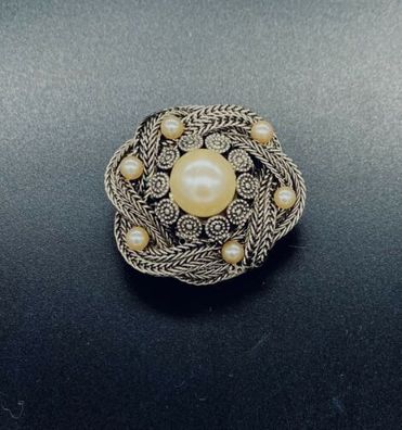 Antike Vintage wundersch\u00f6ne Brosche mit Perlen und Blumen 5,5 x 3,5 cm chmuck Brochen 