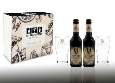 Guinness Geschenkset - 2x Guinness Extra Stout Bier 0,33L (4,1% Vol) + 2x Gläse