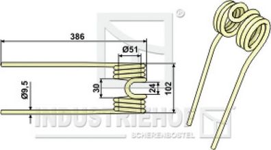 Kreiselheuerzinken (Kreiselzettwender) L - B - D 386 - 102 - 9.5 mm für Pöttinge