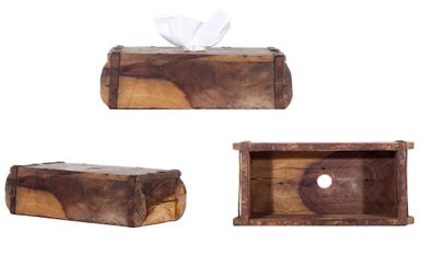 Ziegelform Holz Tissuebox Braun Loch-Rund ca.30x15cm Kosmetiktuch-Box Taschentuc