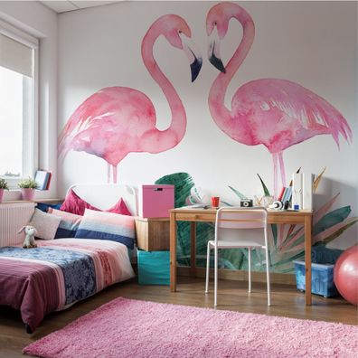 Muralo VINYL Fototapete XXL TAPETE für Jugend Flamingos Blätter 3551