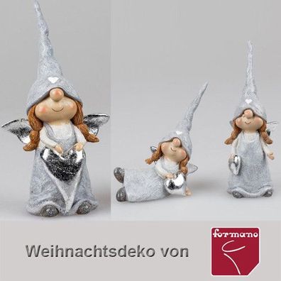 Formano Engel Paula Weihnachten Deko Figur Herz Kunststein grau beige silber NEU