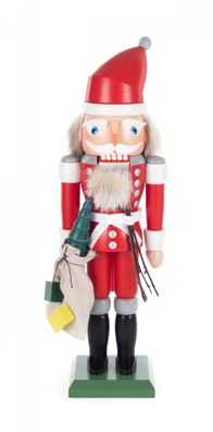Nussknacker - Weihnachtsmann rot, mit Rute und Geschenkesack, 32cm