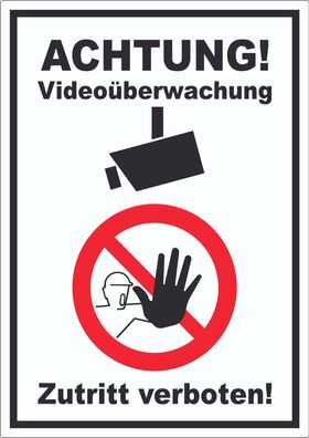 Achtung Videoüberwachung Zutritt verboten Aufkleber