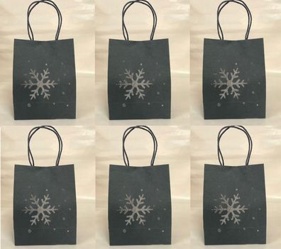 6 x Geschenktüten Kraftpapier Naturpapier Bast SGrau Schnee Muster Premium