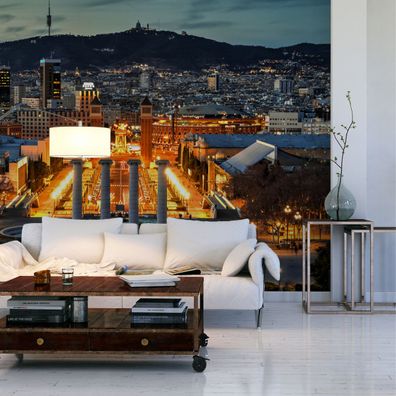 Muralo VINYL Fototapete XXL TAPETE Wohnzimmer Barcelona Straßen der Nacht 2595