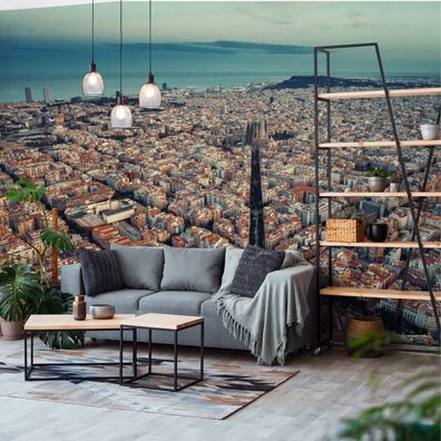 Muralo VINYL Fototapete XXL TAPETE 3D Wohnzimmer Panorama von Barcelona 2606