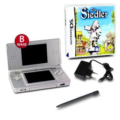 Nintendo DS Lite Handheld Konsole silber #73B + Ladekabel + Spiel Die Siedler