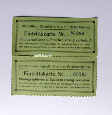 2 Eintrittskarten Luftschiffbau Zeppelin Friedrichshafen 10.07.1929