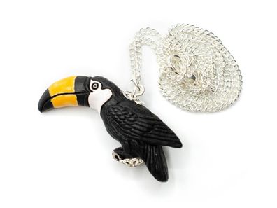 Tukan Kette Halskette Miniblings Vogel Urwald Hornvogel Keramik 45cm Dschungel