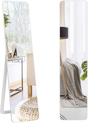 2 in 1 Ganzkörperspiegel, Standspiegel und Wandspiegel mit Holzrahmen Ankleidespiegel