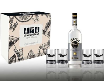 Beluga Geschenkset - Beluga Vodka 0,7l 700ml (40% Vol) + 4x Shot-Gläser