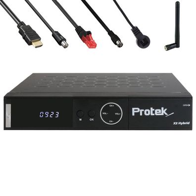 Protek X2 4K UHD 1xDVB-S2 1xDVB-C/ T2 inkl. Antennen, Koax- & Netzwerkkabel