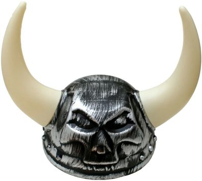 silberner Wikingerhelm mit Hörnern Helm zum Kostüm Wikinger Krieger Barbar