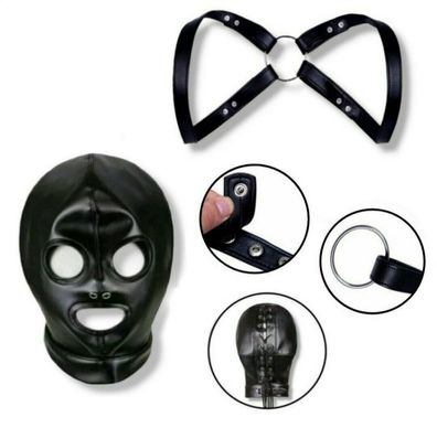 2 Teilig Gesichtsmaske Schultergurt Brustgurt Maske Fetisch BDSM Rollenspiele