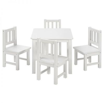 Kinder Sitzgruppe Kindermöbel Set mit 4x Stuhl und Tisch Holz Kiefer weiß BOMI®