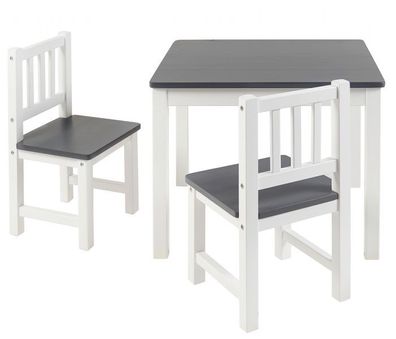Kinder Sitzgruppe Kindermöbel Set mit 2x Stuhl und Tisch Holz weiß grau BOMI®