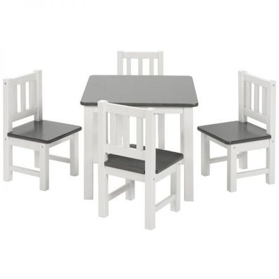 Kinder Sitzgruppe Kindermöbel Set mit 4x Stuhl und Tisch Holz Kiefer weiß grau BOMI®