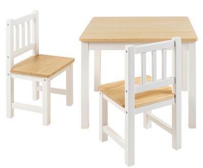 Kinder Sitzgruppe Kindermöbel Set mit 2x Stuhl und Tisch Holz Kiefer weiß Natur BOMI®