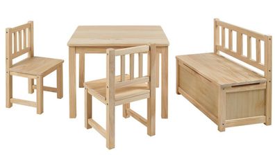 Kindersitzgruppe Kinder Möbel Set mit Truhen Bank Tisch 2x Stuhl Holz Natur BOMI®