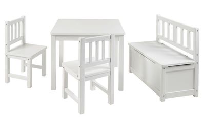 Kindersitzgruppe Kinder Möbel Set mit Truhen Bank Tisch 2x Stuhl Holz weiß BOMI®