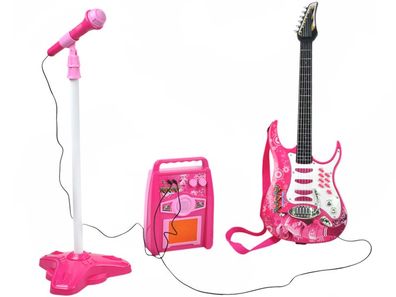 E-Gitarre + Verstärker + Mikrofon mit Ständer Rosa Set für Mädchen 4709