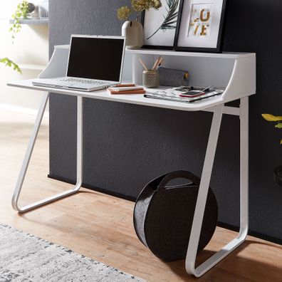 Wohnling Schreibtisch 120x60 cm Weiß Bürotisch mit Aufsatz Home Office PC Tisch