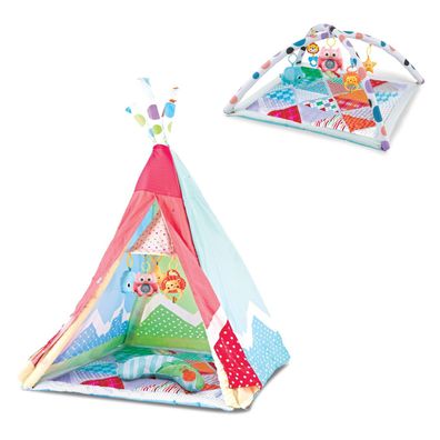 Kikkaboo Spielbogen 2 in 1 Tipi Spielzelt, 5 Spielzeuge, 18 bunte Bälle, Kissen