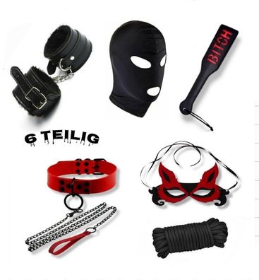 6 Teilig BDSM Fetisch Set Maske Halskette Fesselseil Peitsche Handschellen Seil