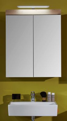 Badezimmer Spiegelschrank in Eiche Asteiche Amanda 60 x 77 cm inklusive LED Spiege...