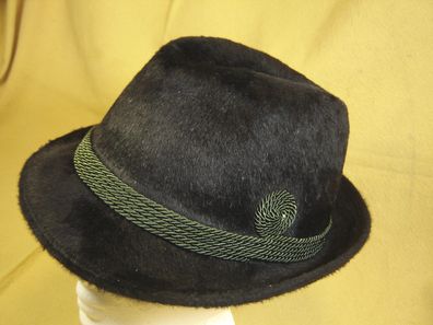 Trachtenhut klassische Form Haar Velour schwarz Herrenhut Kordel grün 56-61 cm