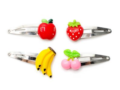 4er Set Obst Haarspangen Miniblings Haarspange Banane Erdbeere Apfel Kirsche