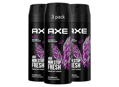 Axe Exite Deo Bodyspray ohne Aluminium 3er-Pack (3x150ml)