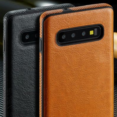 Leder Case Für Samsung Galaxy S10e Leder Cover in Braun und Schwarz Taschen Etui