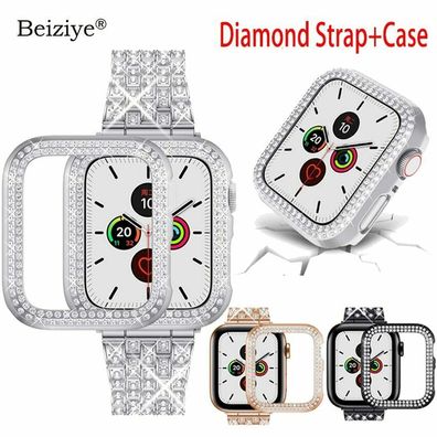 Edelstahl Diamant Armband Optik für Apple Watch 7 6 SE 5 4 3 2 CZ Steine Woman
