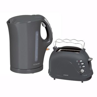 Bomann Frühstücks-Set Frühstücksset Grau: Wasserkocher + Toaster