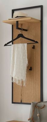 Garderobe Wandgarderobe Paneel Eiche schwarz mit Ablage und Kleiderstange Yorkshire