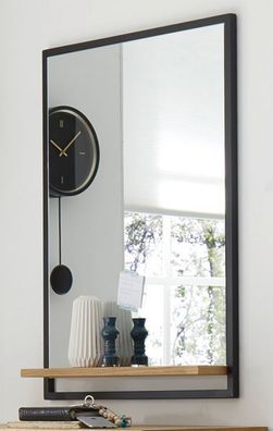 Wandspiegel Metall schwarz mit Ablage Eiche Flur Garderobe Spiegel Yorkshire 70 x 90